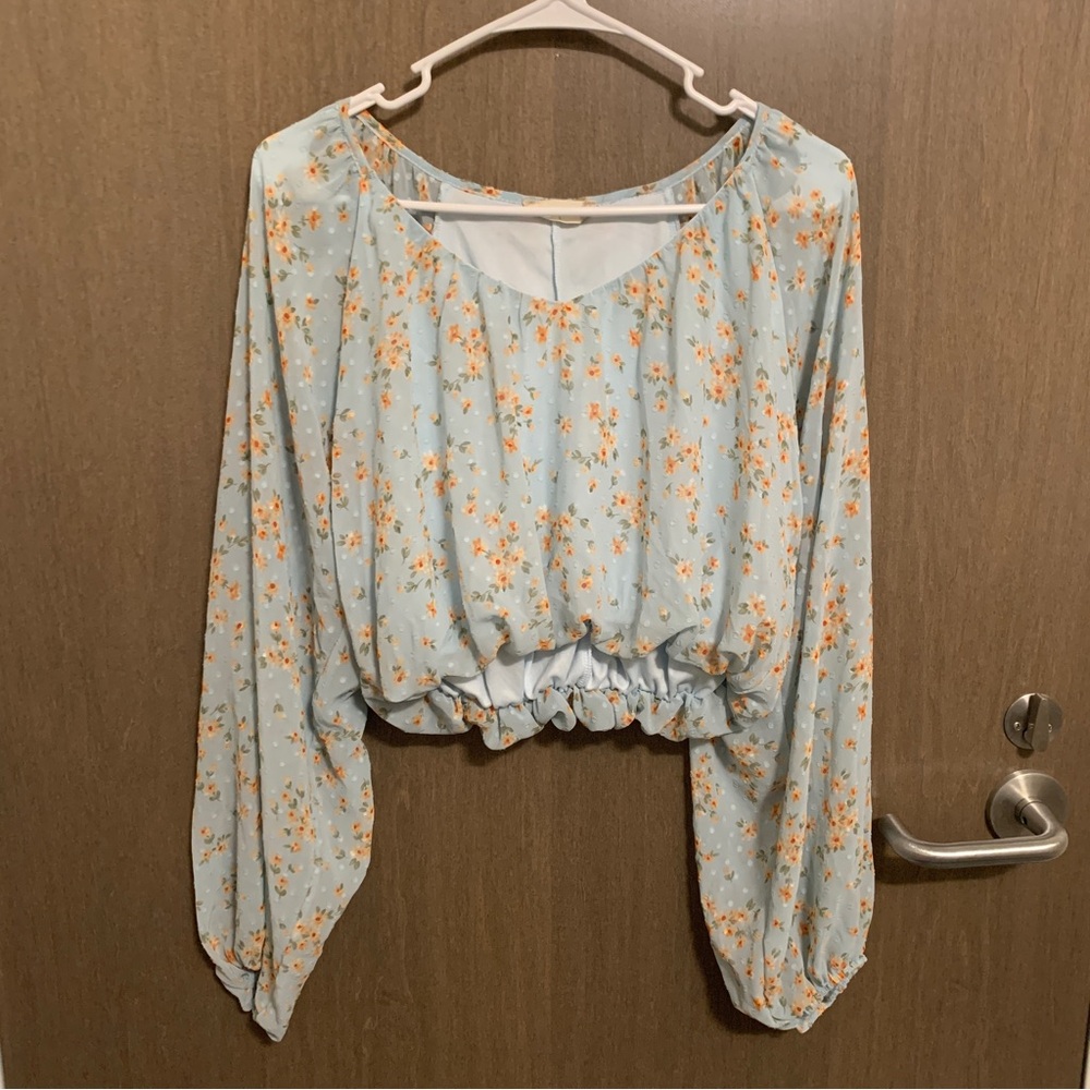 Altar'd State Balloon Sleeve Spring Floral Cropped Blouse Top